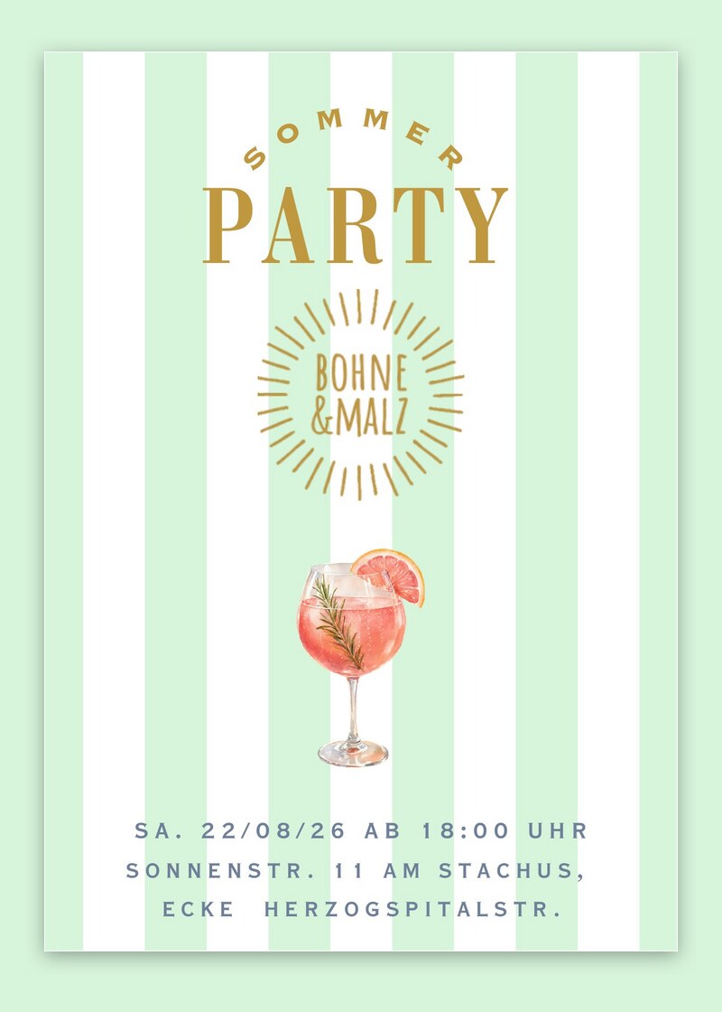 Sommerparty im Bohne & Malz am Samstag, 22. August 2026 ab 18:00 Uhr, Sonnenstr. 11 am Stachus